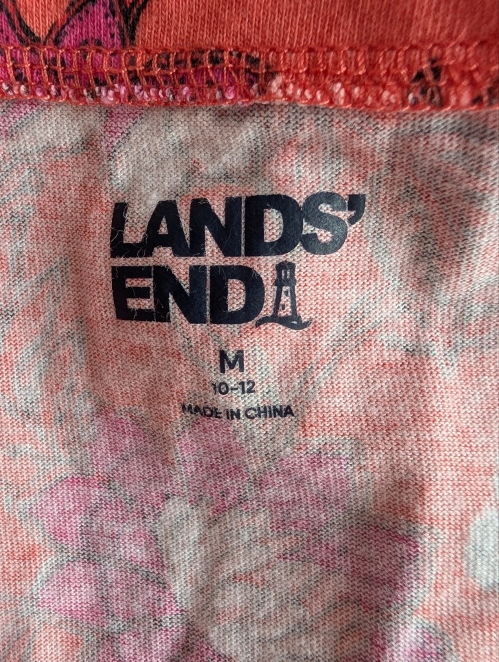 Lands End Orange Floral Cotton Jersey Sleeveless Dress Pockets - M - Picture 2 of 14